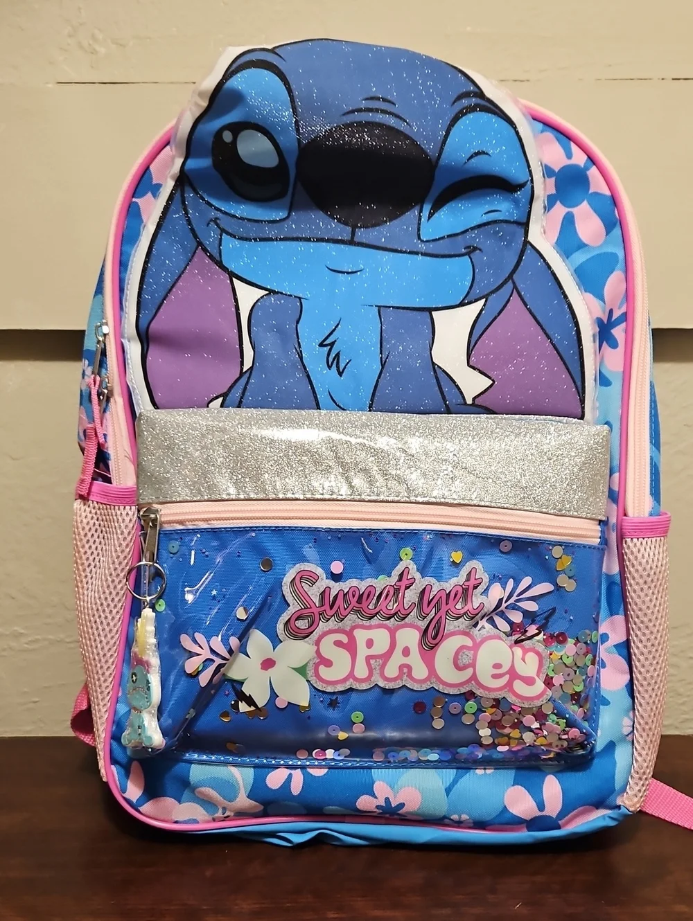 Disney Stitch Backpack in Blue, Pink & Silver